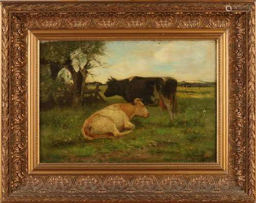 H. van Ingen. 1833 - 1898. Two cows on pasture. Oil