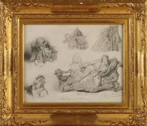 David J. Bles. 1821 - 1899. Figures study in pencil,