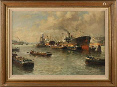 Jan van Delden ca 1930 Rotterdam harbor scene with