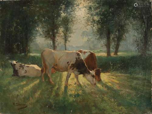 H. Bleeker. 19th century. Cows in sunlight. Oil on