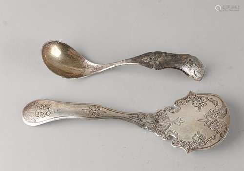 Silver petitfour slice and spoon compote, 833/000,