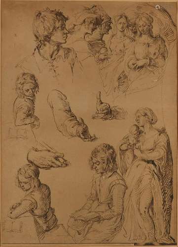 Unsigned. 17th - 18th Century. Sepia study drawing.