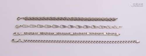 Lot four silver bracelets, 925/000, with different