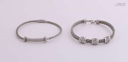 Two silver bracelets, 925/000, with cubic zirconia. Two