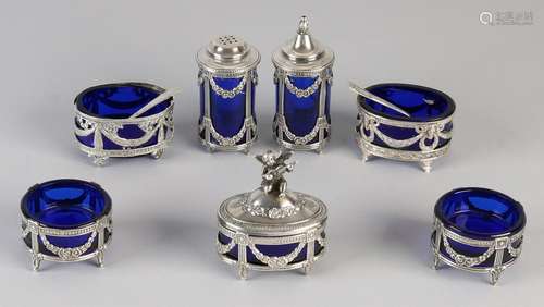 Lot blue glass with silver, 925/000, table set with