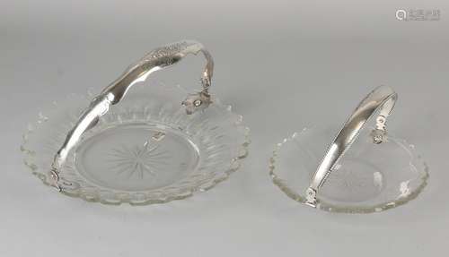 Two crystal bowls with silver, 833/000. Large scale