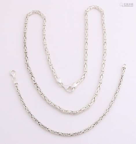 Silver necklace and bracelet, 925/000, with royal link.