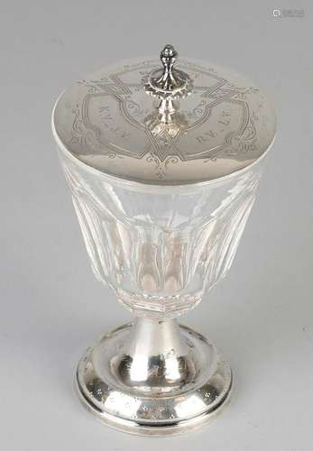 Crystal bowl with silver, 833/000, crystal glass on