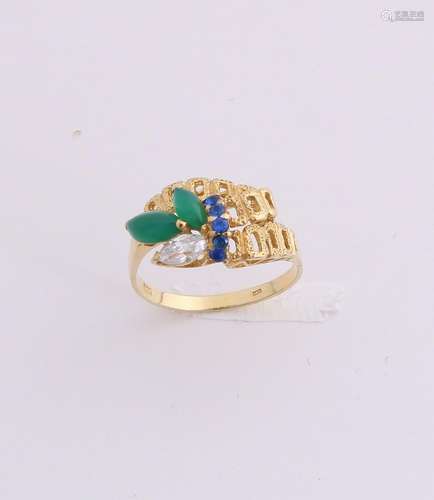 Yellow gold ring, 585/000, with color stones. Ring with