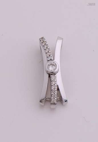 White gold pendant, 585/000, with diamond. Elongated