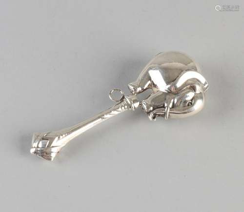 925/000 Silver stem rattle labeled 'Emiel'. Elephant