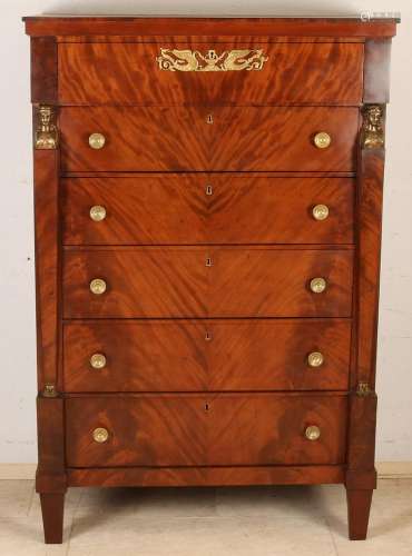 Dutch mahogany Empire chiffoniere with gilded bronze