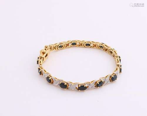 Gold silver bracelet, 925/000, with sapphire. Ornate