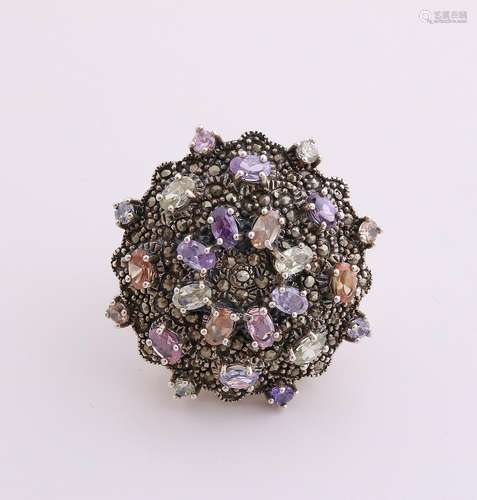 Big silver ring, 835/000, with color stones. Ring