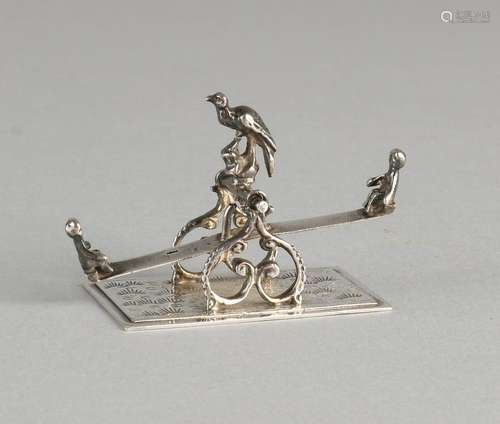 Silver miniature seesaw, 835/000, children and bird.