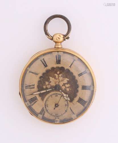 Yellow gold pocket watch, 750/000, with finely worked