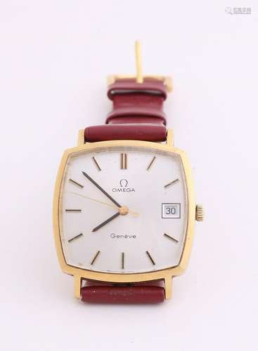 Yellow gold men's watch, 750/000, with leather strap.