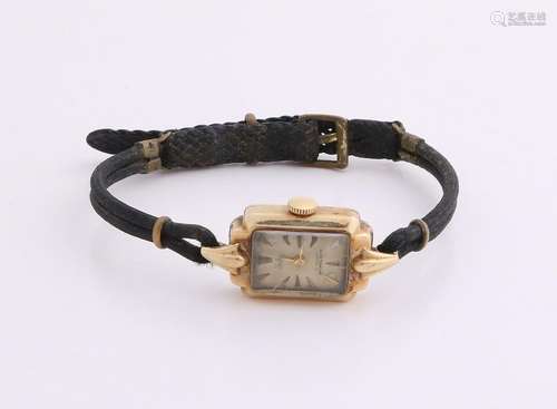 Watch with yellow gold case, 585/000, rectangular