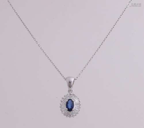 White gold necklace and pendant, 750/000, sapphire and