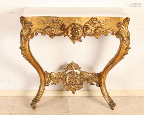18th - 19th Century gilt console table with marble top.