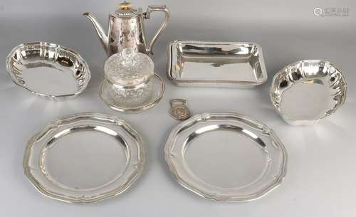 Lot old antique plated. Include: Scales, teapot, candy