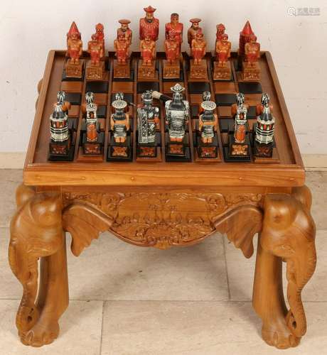 Indonesian wood inserted (teak) chess with elephant