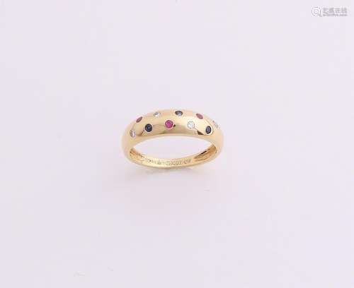 Yellow gold ring, 750/000, with ruby ??sapphire and