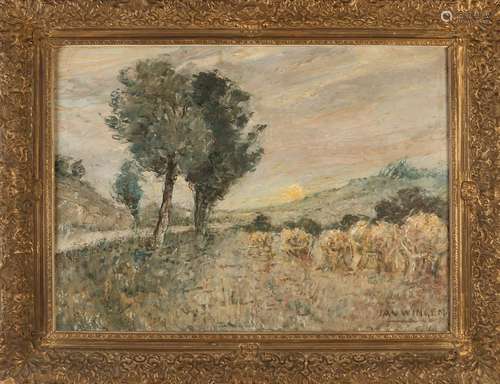 Jan Wingen. 1874 - 1956. Landscape with sheaves of