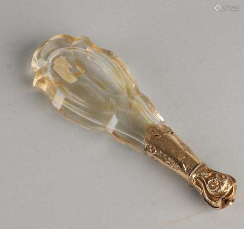 Loderein crystal bottle with gold cap and collar,