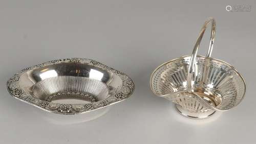 Two silver baskets, 800/000, a handle basket with