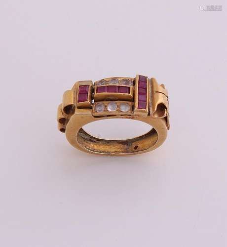 Yellow gold ring, 585/000, with ruby ??and zirconia.