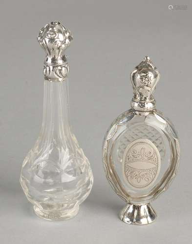 Two crystal loderein vials with silver, 833/000, one