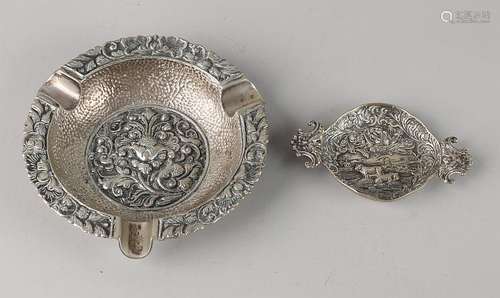 Silver tray and ashtray. Small silver tray with