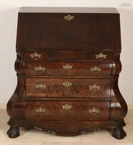 Dutch Baroque walnut desk with curved bronze fittings