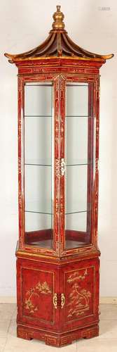 Chinese six-sided painted pagoda-shaped display cabinet