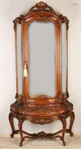 Italian two-piece Baroque walnut cabinet with curved