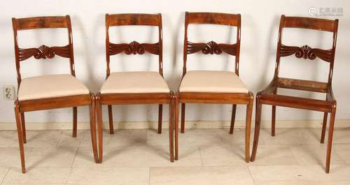 Four mahogany Biedermeier chairs. Shellac. Circa 1860.