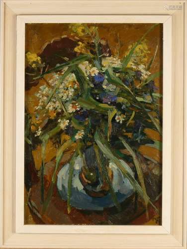 Unclear monogram. 20th century. Vase with Flowers. Oil