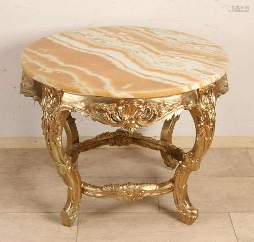 Gold-colored Baroque-style coffee table with alabaster