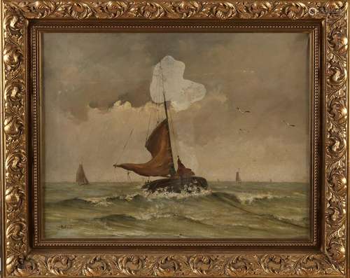 H. Bode. Dutch School. Circa 1900. Ship on sea. Oil on