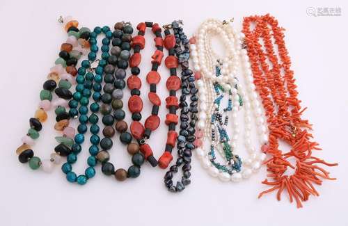 Lot gemstone jewelry include agate, pearls, coral and