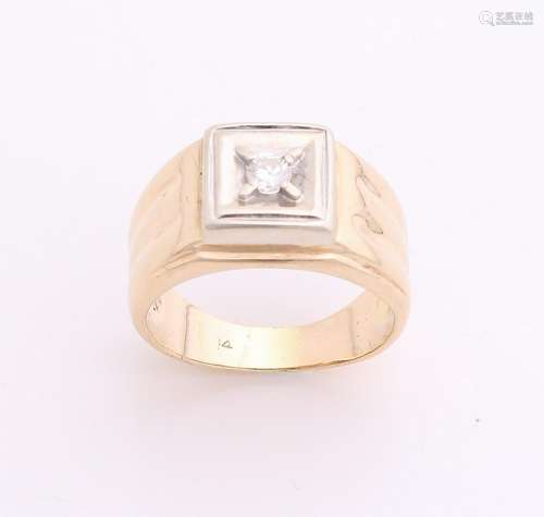 Yellow gold men's ring, 585/000, with white gold