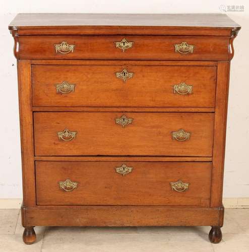 Antique Dutch oak four-drawer commode with bronze