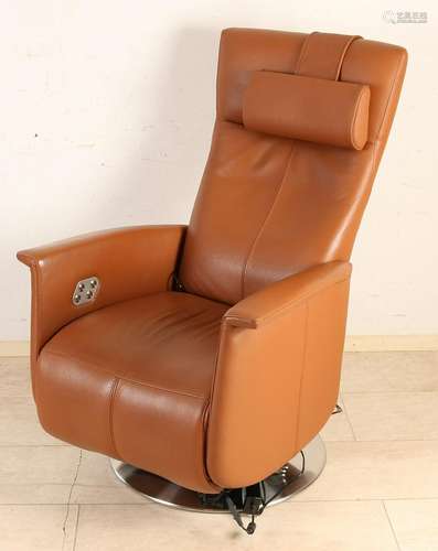 Brown leather rebel-chair with electrical operation.