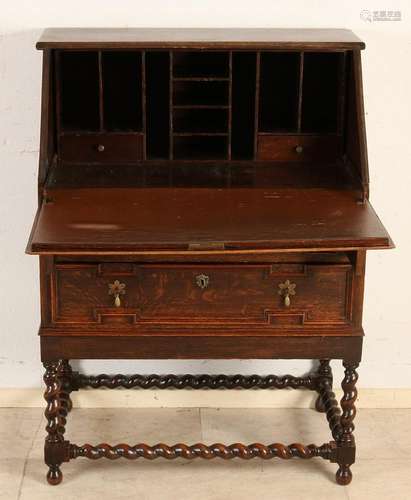 Antique English oak desk with original fittings and