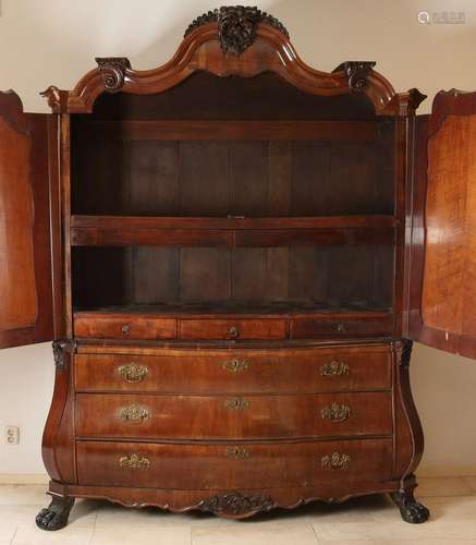 18th Century Dutch mahogany cabinet with convex