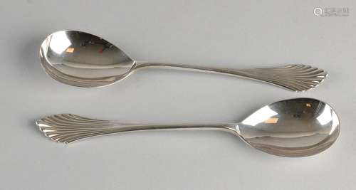 Two silver serving spoons, 833/000, with a pear-shaped