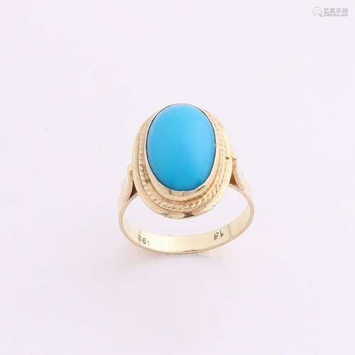 Yellow gold ring, 585/000, with turquoise. Ring with an