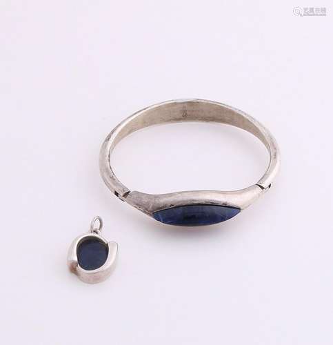 Silver slave collar and chain, 925/000, with lapis