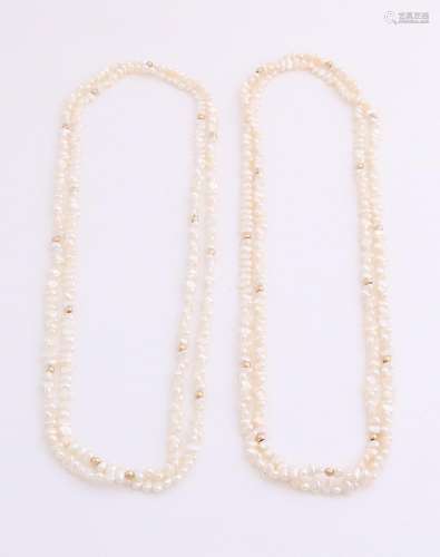 Two long necklace with small freshwater pearls adorned